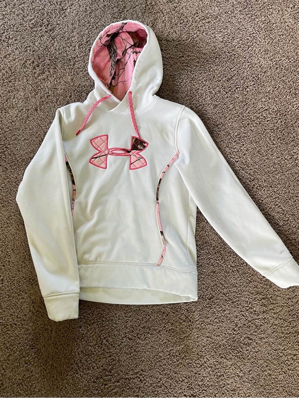 Under Armour White Hoodie with Pink Camo Logo